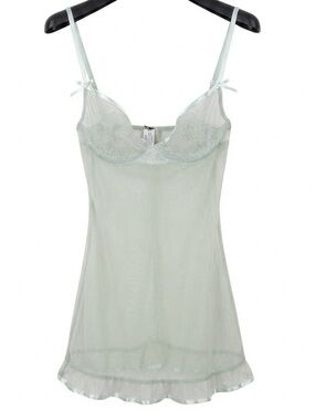 La Perla Sheer Lace-Trim Chemise in Mint